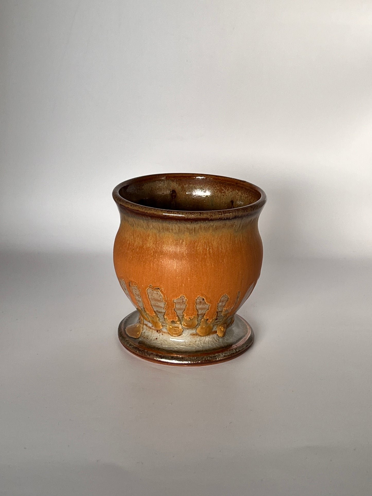 Short Pedestal Cup in Crackle Glaze & Sienna